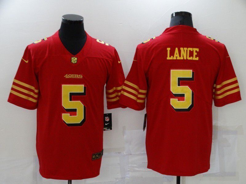Men 2025 Nike San Francisco 49ers #5 Lance red gold Limited NFL Jersey style 01